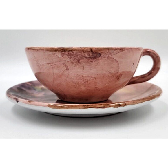 Peasant Village Pottery Hand Painted Cups and Saucers Floral Banana Vintage - Picture 4 of 9